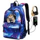 Unisex Kids Canvas School Bag Rucksack 3D Large Capacity Waterproof Zipper 3D Print Galaxy Cat Daily Traveling Backpack Black Blue Purple Red